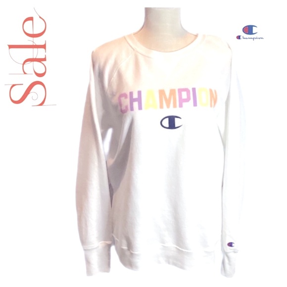 VTG Champion L Authentic Athleticwear Logo Crew Pullover Sweatshirt White EUC - Picture 16 of 16